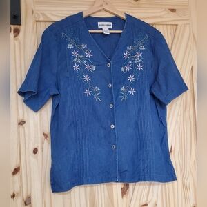 Vintage Alfred Dunner Size 14  Button-Up Embroidered Denim Blouse